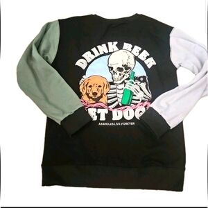 Assholes Live Forever Unisex "Drink Beer Pet Dogs" Crew Neck Sweater S